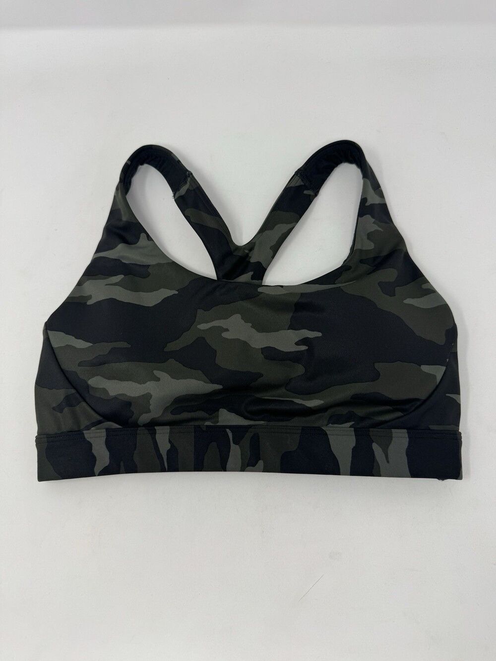 Athleta Ultimate Printed Sports Bra Small Black/Gray Camo Racerback A-C Support